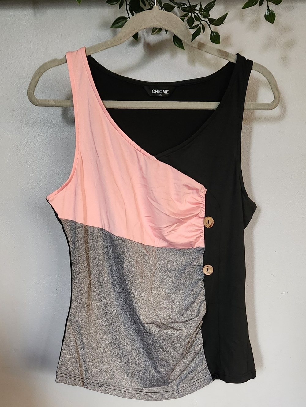 Colorblock Tank Top - Pink, Gray & Black